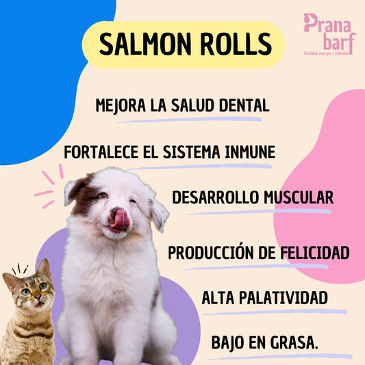Snacks para gatos salmón rolls deshidratados