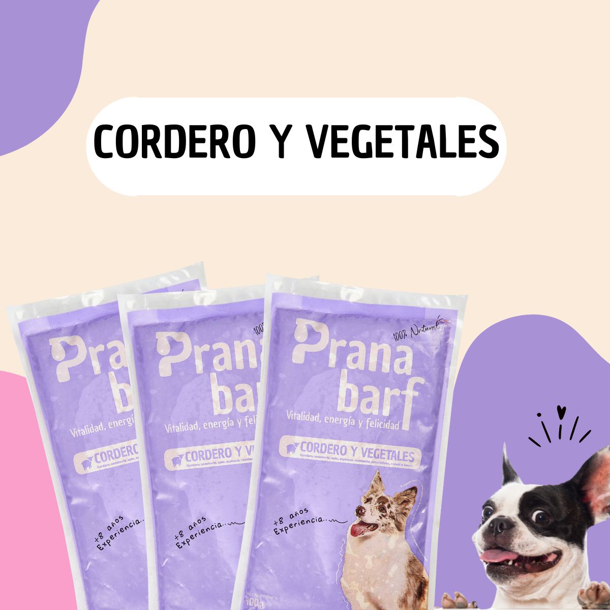 Comida barf para perros de cordero y vegetales