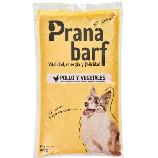 Comida barf para perros de pollo y vegetales